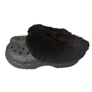 Womens Faux Fur Lined Crocs Clogs Size 7 Black